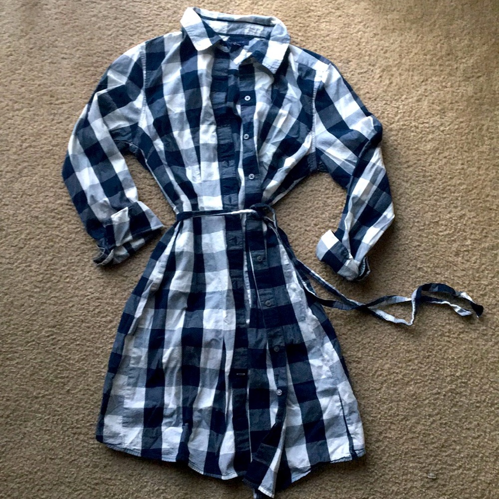 Timmy Hilfiger plaid blue and white tie dress